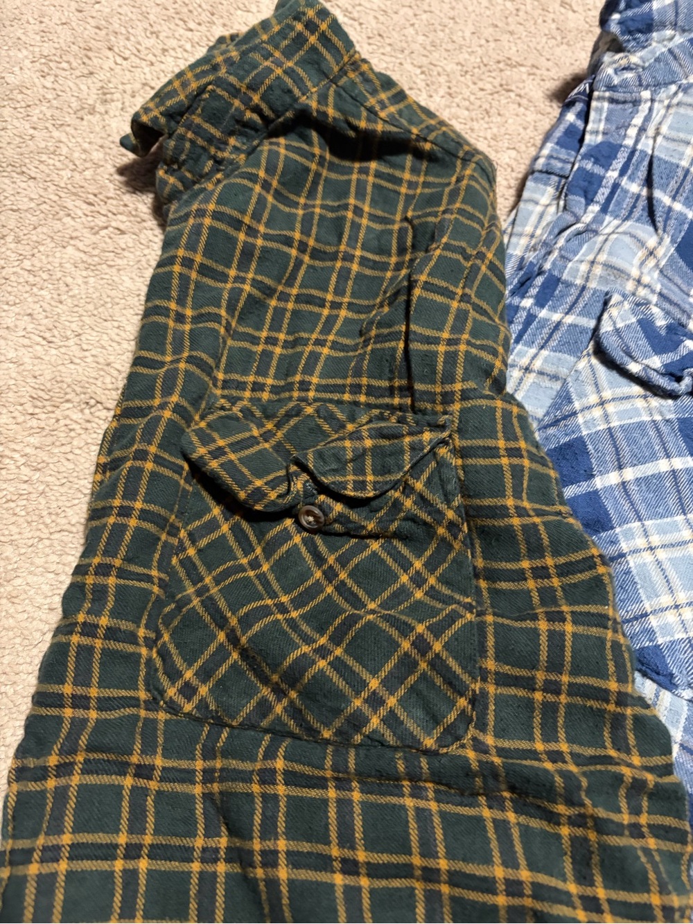 2- Green Plaid/blue checkered Buttonups - Picture 2 of 5